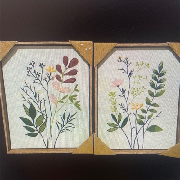 New BP Home Textile Embroidery Woven Wall Art Set Botanical Floral Decor 12”x15”